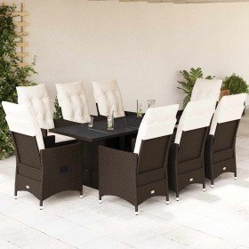 Set comedor para jardín 9 pzas y cojines ratán sintético marrón
