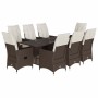 Set comedor para jardín 9 pzas y cojines ratán sintético marrón