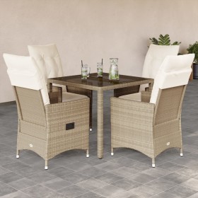 Set comedor de jardín 5 pzas con cojines ratán sintético beige