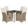 Set comedor de jardín 5 pzas con cojines ratán sintético beige