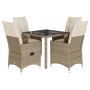 Set comedor de jardín 5 pzas con cojines ratán sintético beige