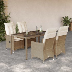 Set comedor de jardín 5 pzas con cojines ratán sintético beige
