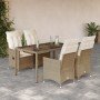 Set comedor de jardín 5 pzas con cojines ratán sintético beige