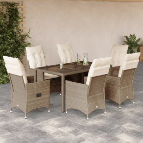 Set comedor de jardín 7 pzas con cojines ratán sintético beige Set comedor de jardín 7 pzas con cojines ratán sintético beige