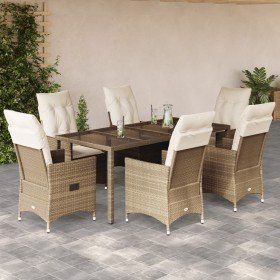 Set comedor de jardín 7 pzas con cojines ratán sintético beige