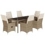 Set comedor de jardín 7 pzas con cojines ratán sintético beige