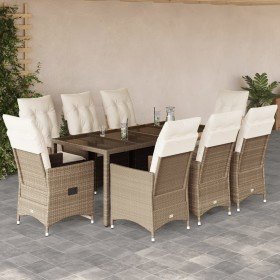 Set comedor de jardín 9 pzas con cojines ratán sintético beige Set comedor de jardín 9 pzas con cojines ratán sintético beige