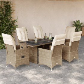 Set comedor de jardín 7 pzas con cojines ratán sintético beige