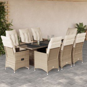 Set comedor de jardín 9 pzas con cojines ratán sintético beige Set comedor de jardín 9 pzas con cojines ratán sintético beige
