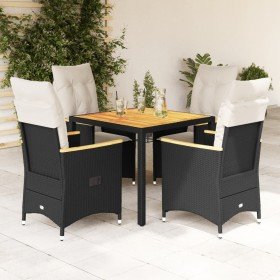 Set de muebles jardín 5 pzas con cojines ratán sintético negro