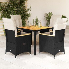 Set de muebles jardín 5 pzas con cojines ratán sintético negro