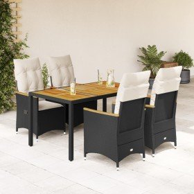 Set de muebles jardín 5 pzas con cojines ratán sintético negro