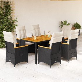 Set de comedor de jardín 7 pzas y cojines ratán sintético negro en Conjuntos de jardín | Comprar online en Foro24