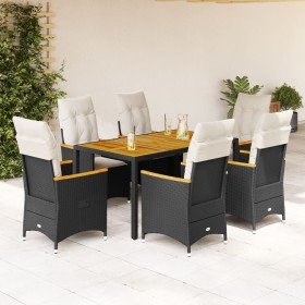 Set de comedor de jardín 7 pzas y cojines ratán sintético negro