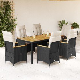 Set de comedor de jardín 7 pzas y cojines ratán sintético negro