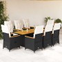 Set de comedor de jardín 9 pzas y cojines ratán sintético negro