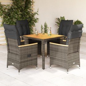 Set comedor de jardín 5 piezas con cojines ratán sintético gris en Conjuntos de jardín | Comprar online en Foro24