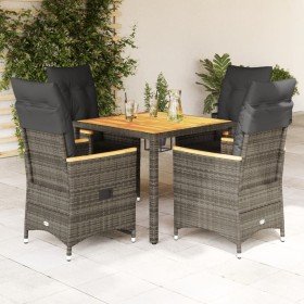 Set comedor de jardín 5 piezas con cojines ratán sintético gris Set comedor de jardín 5 piezas con cojines ratán sintético gris