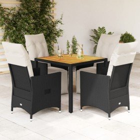 Set de muebles jardín 5 pzas con cojines ratán sintético negro