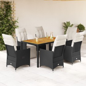 Set de comedor de jardín 7 pzas y cojines ratán sintético negro