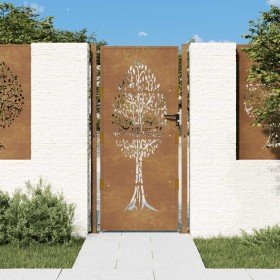 Puerta de jardín acero corten diseño árbol 105x205 cm
