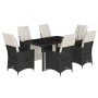 Set de comedor de jardín 7 pzas y cojines ratán sintético negro