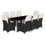 Set de comedor de jardín 9 pzas y cojines ratán sintético negro