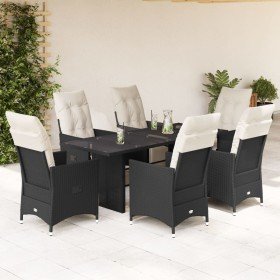 Set de comedor de jardín 7 pzas y cojines ratán sintético negro Set de comedor de jardín 7 pzas y cojines ratán sintético negro