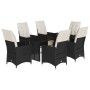 Set de comedor de jardín 7 pzas y cojines ratán sintético negro