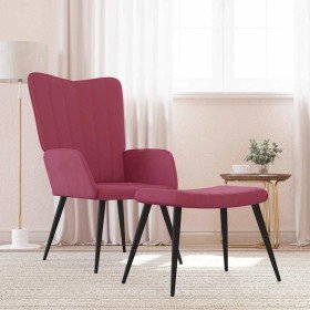Sillón de relax con taburete terciopelo rojo tinto Sillón de relax con taburete terciopelo rojo tinto