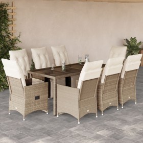 Set de mesa y sillas de jardín 5 pzas y cojines ratán PE beige