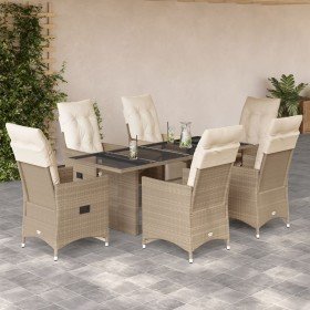 Set de mesa y sillas de jardín 7 pzas y cojines ratán PE beige