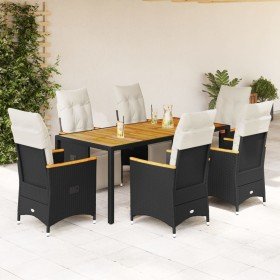 Set de mesa y sillas de jardín 7 pzas y cojines ratán PE negro