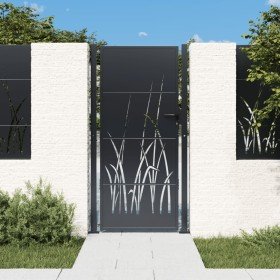 Puerta de jardín acero gris antracita diseño hierba 105x205 cm Puerta de jardín acero gris antracita diseño hierba 105x205 cm