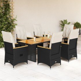 Set de mesa y sillas de jardín 7 pzas y cojines ratán PE negro