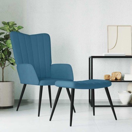 Sillón de relax con taburete terciopelo azul