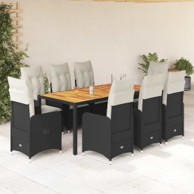 Set de mesa y sillas de jardín 9 pzas y cojines ratán PE negro