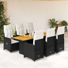Set de mesa y sillas de jardín 7 pzas y cojines ratán PE negro Set de mesa y sillas de jardín 7 pzas y cojines ratán PE negro