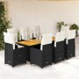 Set de mesa y sillas de jardín 9 pzas y cojines ratán PE negro