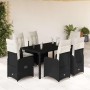 Set de mesa y sillas de jardín 7 pzas y cojines ratán PE negro