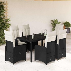 Set de mesa y sillas de jardín 7 pzas y cojines ratán PE negro