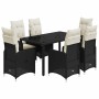 Set de mesa y sillas de jardín 7 pzas y cojines ratán PE negro