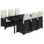 Set de mesa y sillas de jardín 7 pzas y cojines ratán PE negro