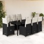 Set de mesa y sillas de jardín 9 pzas y cojines ratán PE negro