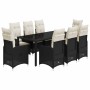 Set de mesa y sillas de jardín 9 pzas y cojines ratán PE negro
