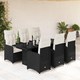 Set de mesa y sillas de jardín 7 pzas y cojines ratán PE negro