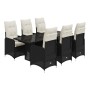 Set de mesa y sillas de jardín 7 pzas y cojines ratán PE negro
