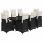 Set de mesa y sillas de jardín 9 pzas y cojines ratán PE negro