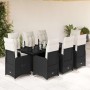 Set de mesa y sillas de jardín 9 pzas y cojines ratán PE negro