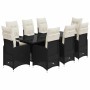 Set de mesa y sillas de jardín 9 pzas y cojines ratán PE negro